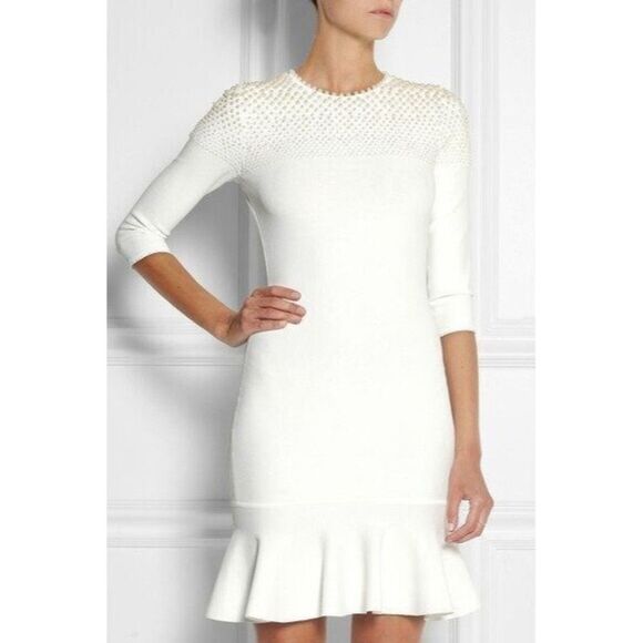 NWT. $2385 ALEXANDER MCQUEEN FAUX PEARL DRESS Sz M - Picture 1 of 16